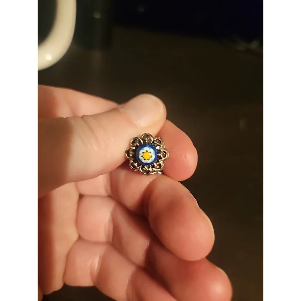 Vintage Glass Bead (Flower) Silver Tie Tacks - Picture 4 of 5